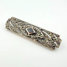 Vintage 30s Art Deco Sterling Silver Marcasites Bar Brooch Pin