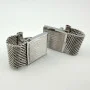 Vintage Square Cuff Links Textured Silver Tone Mesh Wrap Setting Cufflinks