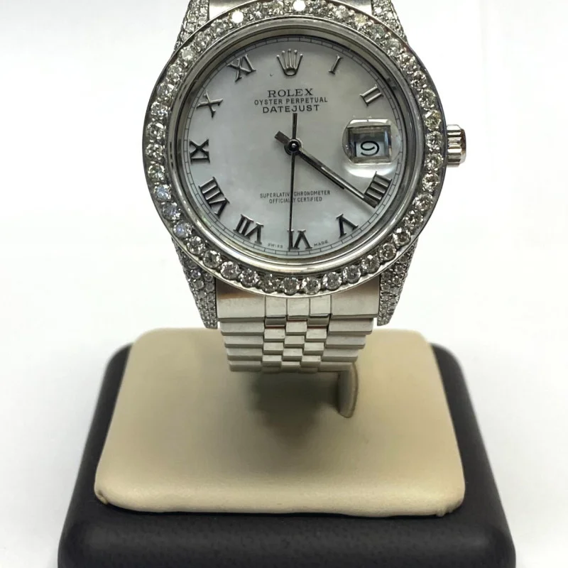 Rolex Datejust 36mm Stainless Steel Watch Diamond Bezel-White Roman Dial