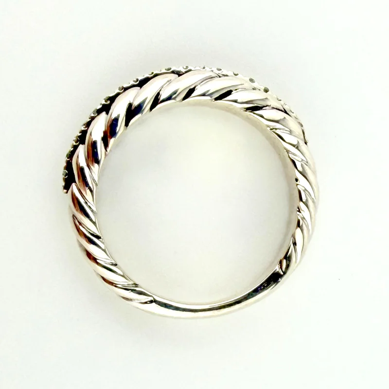 Vintage Coqui el Original Cable Cuff Bracelet & Ring Set 925 Steel & Diamonds
