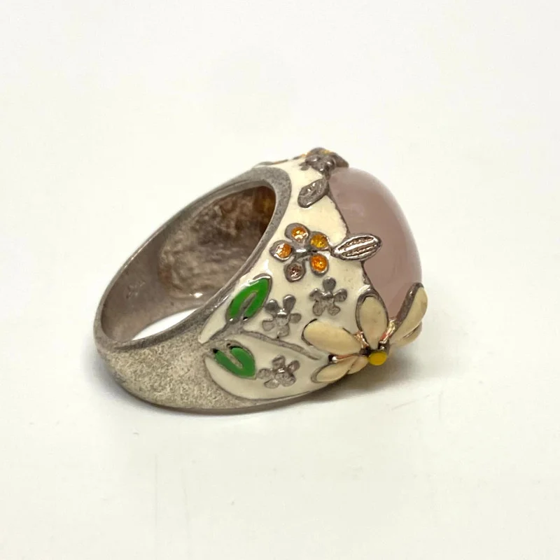 Beautiful David Sigal Sterling Silver 925 Rose Quartz Enamel Ring Size 7