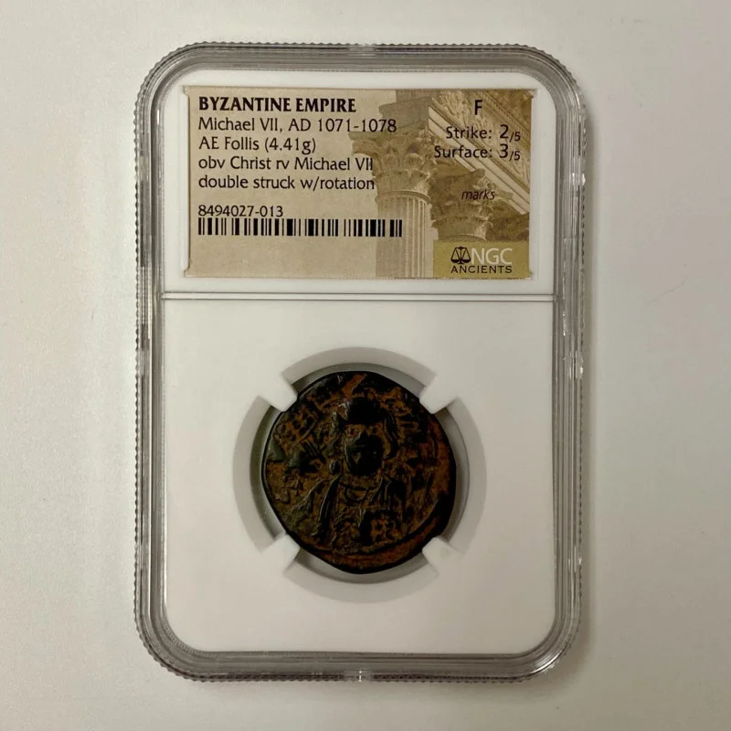 Michael VII AD 1071-1078.  AE Follis.  Byzantine Empire.  NGC F