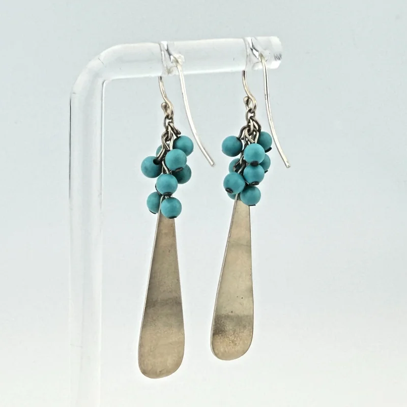 Boho Sterling Silver Dangle Earrings with Turquoise Bead Clusters