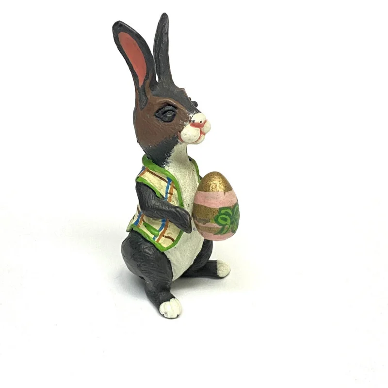 Authentic Vintage Heirloom Edition Rabbit Bunny Holding Egg Cast Iron Figurine !