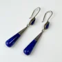 Sterling Silver Lapis Lazuli Bead Vintage Dangle Pierced Earrings