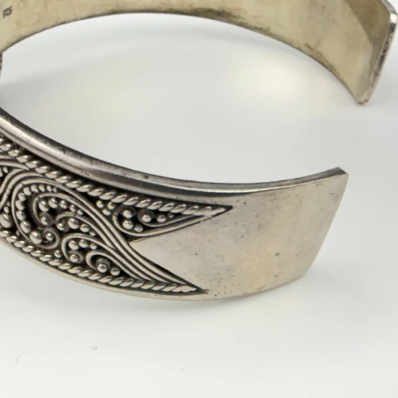 Rare Sarda Artisan Collection Of Bali Paraiba Silver Cuff Bracelet with Cross
