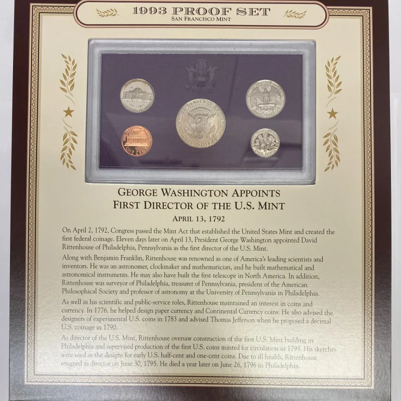 1993 Proof Set San Francisco Mint With 5 cent George Washington Stamp Display