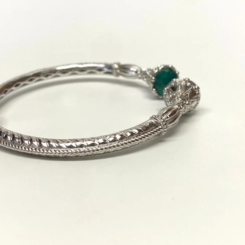 Gabriel & Co Sterling Silver And Steel Bangle S294719 With Green Carved Stone