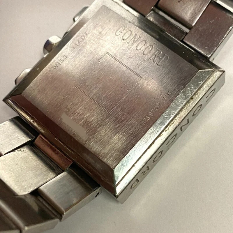 Rare Square Concord Swiss Chronograph LaScala Guilloc Date Dial,Sapphire Crystal
