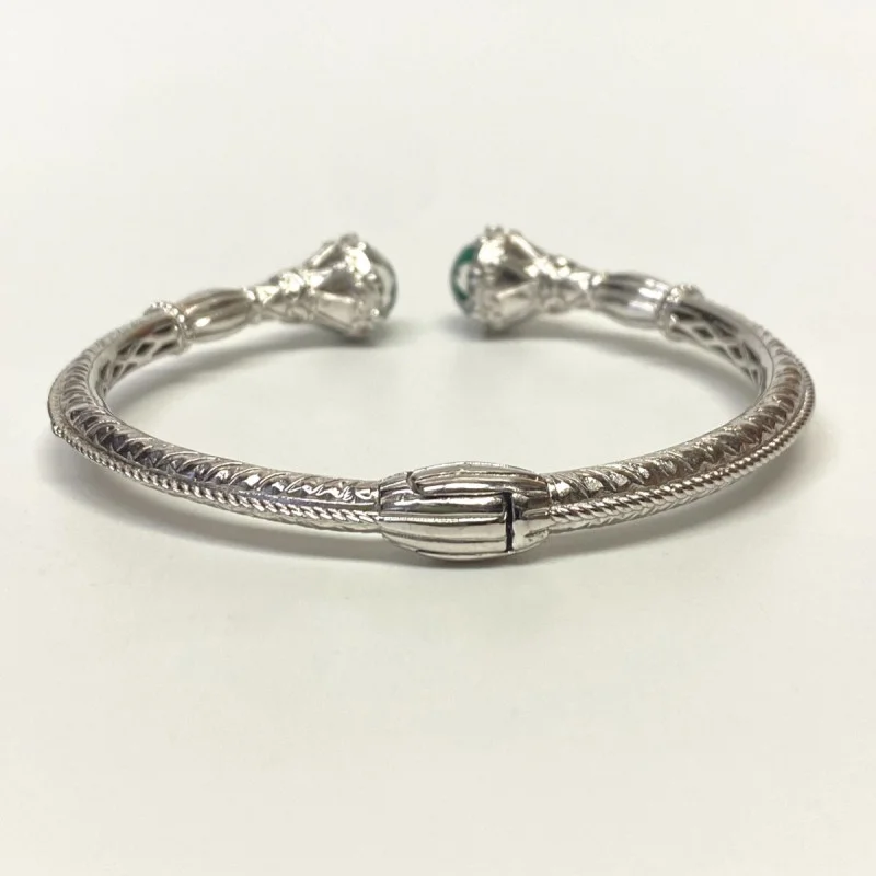 Gabriel & Co Sterling Silver And Steel Bangle S294719 With Green Carved Stone