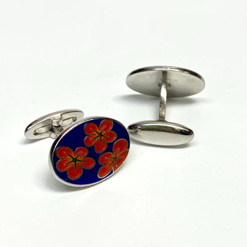 Sterling Silver Red Blue Enamel Cufflinks