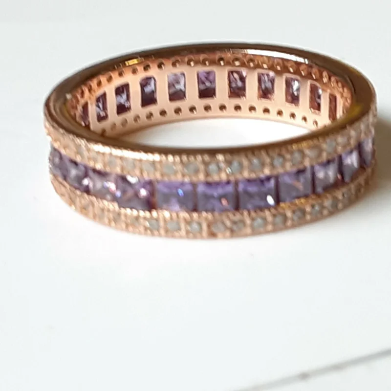 Shashi Lavashing Pink Rubies & Diamond Round Woman Ring Size 6 