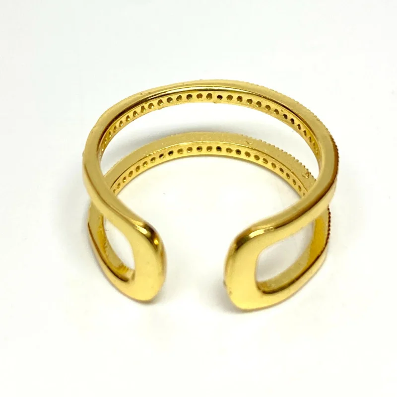Yellow Gold Plated Double Band Cubic Zirconia .925 Silver Ring Sizes 8