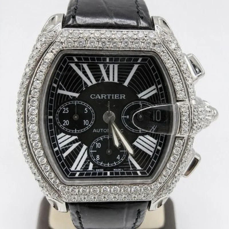 Cartier Roadster XL Chronograph Automatic Diamond Watch 42mm Black Dial 2618