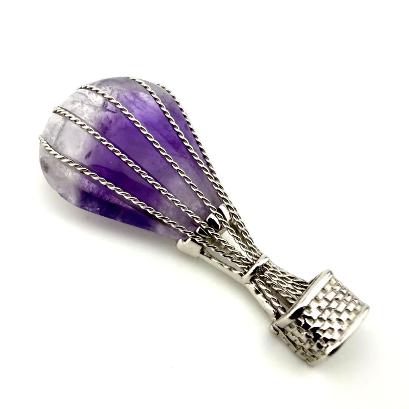 Vintage W.E. Richards Sterling Silver Amethyst Hot Air Balloon Brooch Pin