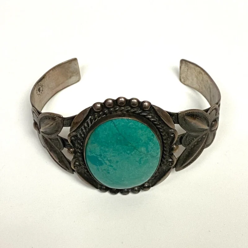 Vintage Cuff Bracelet Bell Sterling with Turquoise