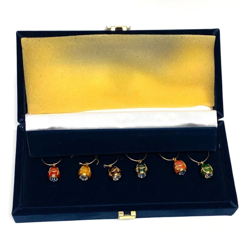 Faberge Egg Wine Glass Charms: Set of Six in Velvet Case - EXCELLENT CONDITION!