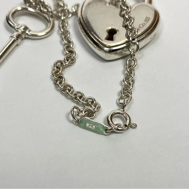 Rare Tiffany & Co Silver Heart Arc Padlock Charm and Key Necklace, 16 Inches
