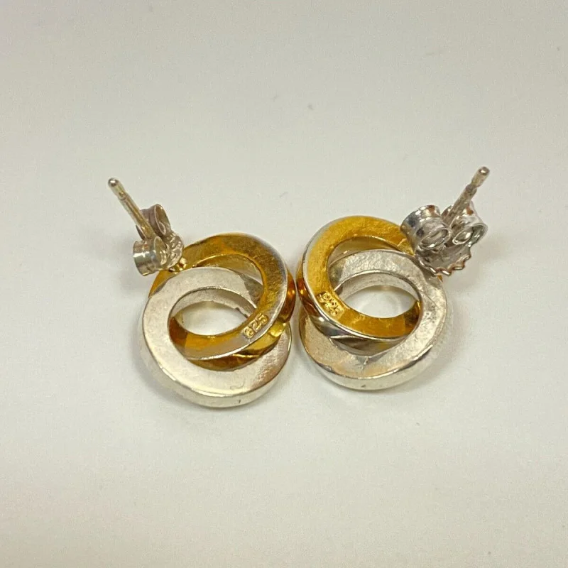 Gold Tone over Sterling Silver Two-Tone Double Circle Polished Stud Earrings