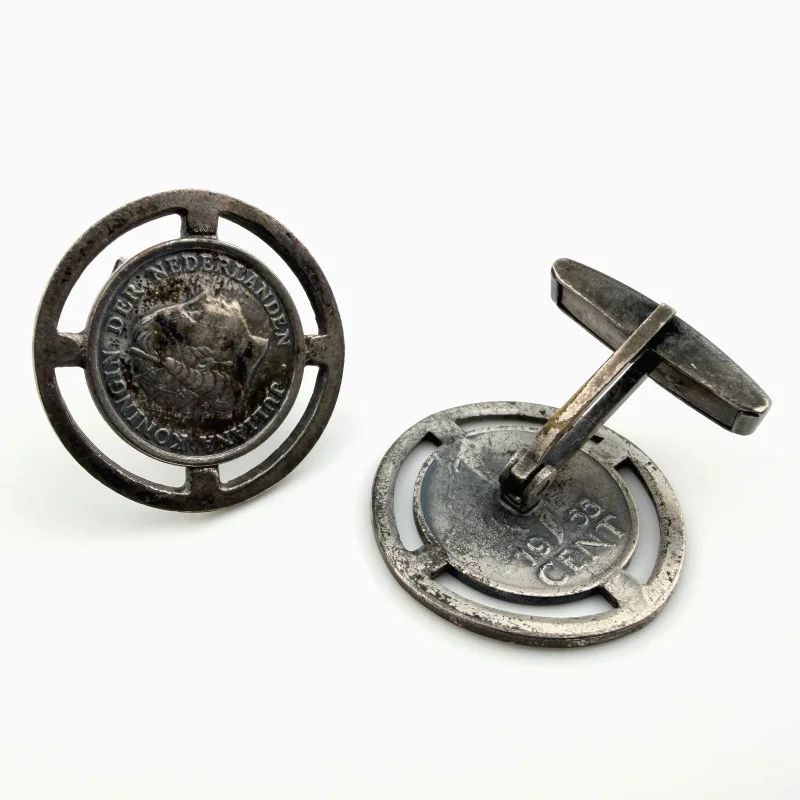 Cuff links with 1955 Netherlands One (1) Cent "Juliana" Coins