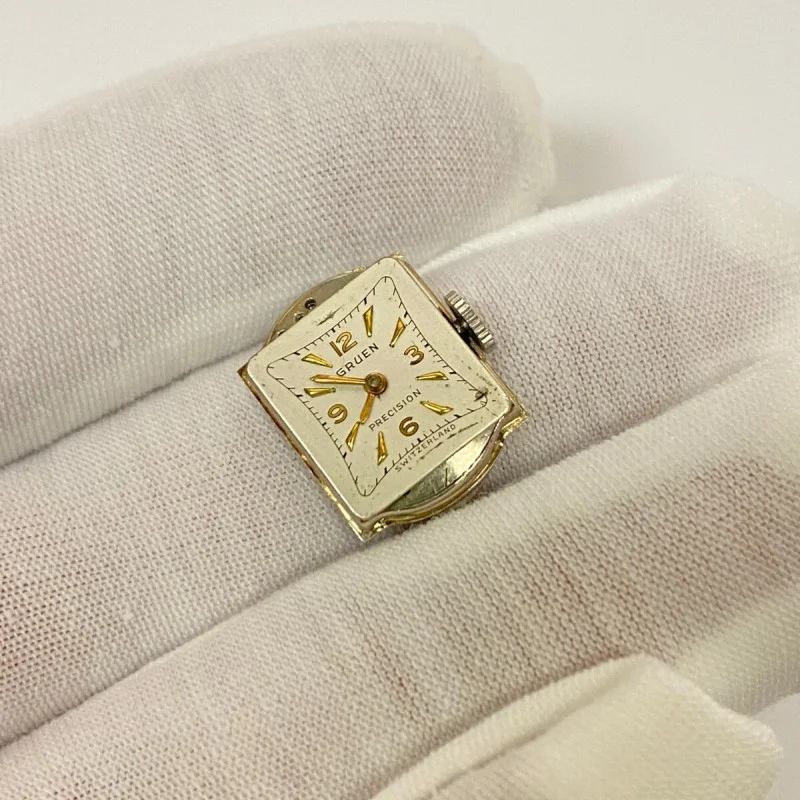 Vintage Ladies Gruen Precision 14K White Gold w Diamonds 17 Jewels
