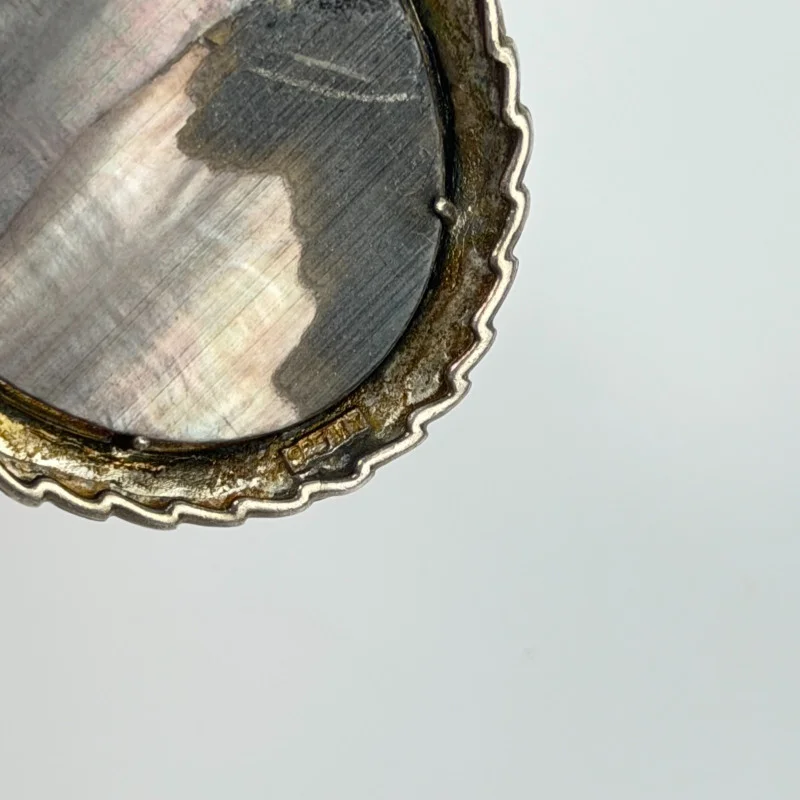 Vintage 925 Sterling Silver Cameo Pendant Brooch with Carved Mother of Pearl 2"