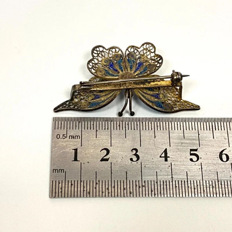 Vintage 800 Silver and Enamel Butterfly Pin