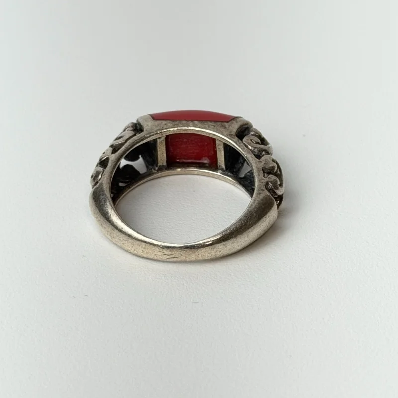 Vintage Tag Sterling Silver Red Coral ring, sz 7.0