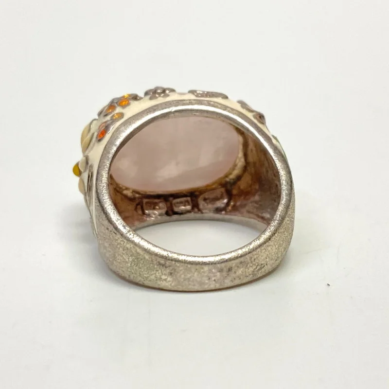 Beautiful David Sigal Sterling Silver 925 Rose Quartz Enamel Ring Size 7