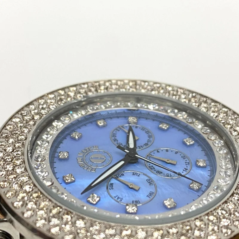 Techno Watch Blue Dial with 4ct Diamonds, 50 mm