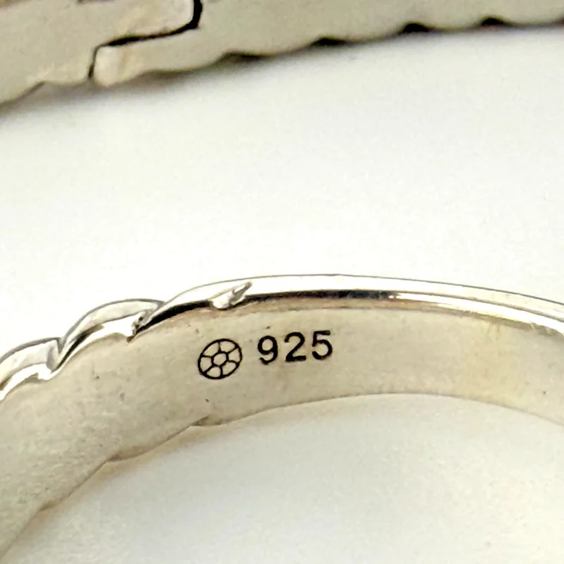 Vintage Coqui el Original Cable Cuff Bracelet & Ring Set 925 Steel & Diamonds
