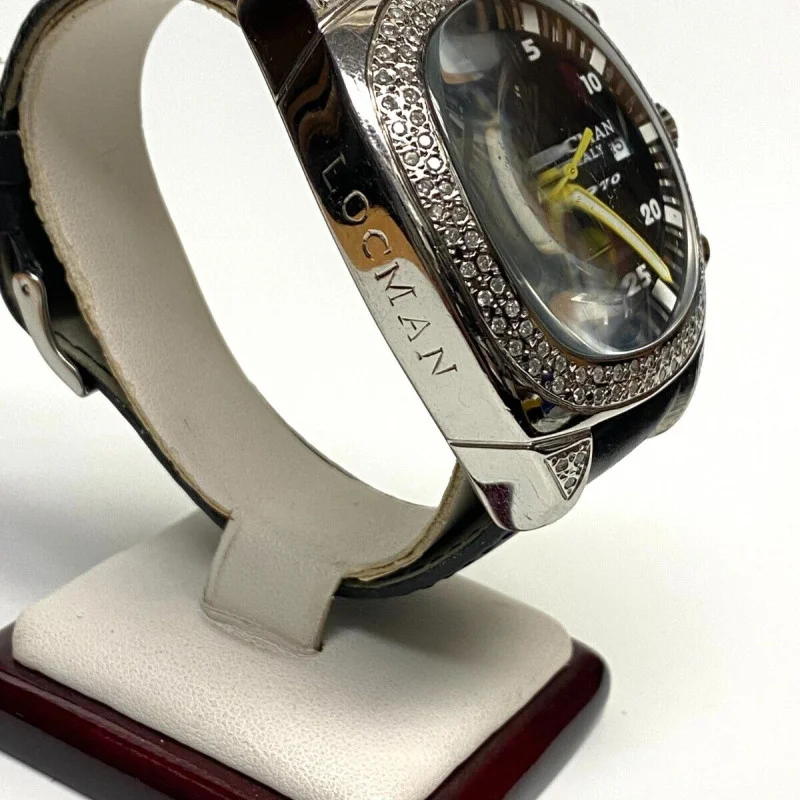 Locman Stainless Steel 2.5 ct White Round Cut Black Dial With Black Band Watch