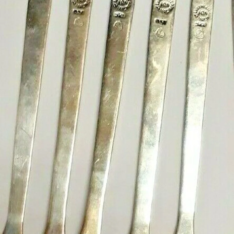 Vintage Aztec Sundial H'orderves Forks Taxco Mexico Sterling Silver 925 