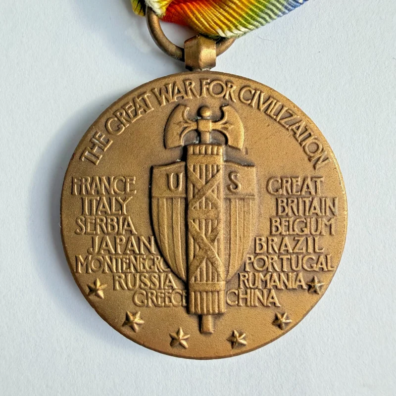 Lot of 4 Original US WWI Bronze Medals — Victory + Service Medals with Ribbons