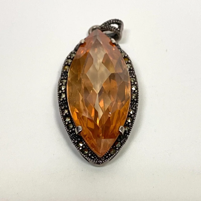 Sterling Silver Glass and Marcasite Stones Pendant