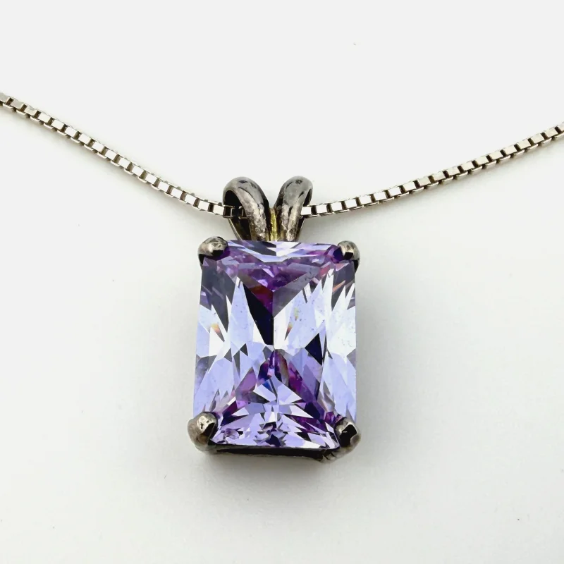 Sterling Silver Lavender CZ & Marcasite Jewelry Set - Pendant & Earrings - 925