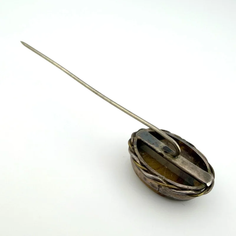 Vintage Handmade Sterling Silver Natural Oval Brown Agate Pin