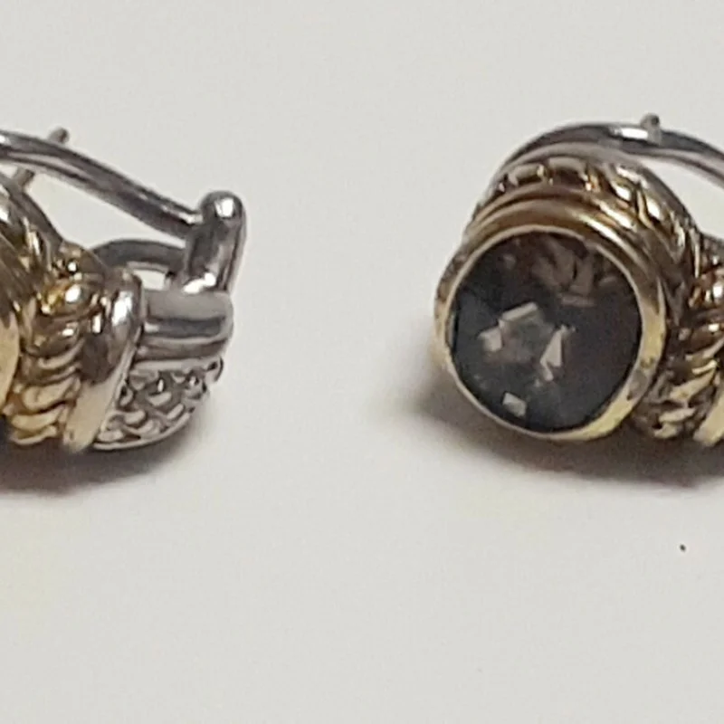  18K Judith Ripka  Designed With Sterling Silver  925 & Gemstone Earrings