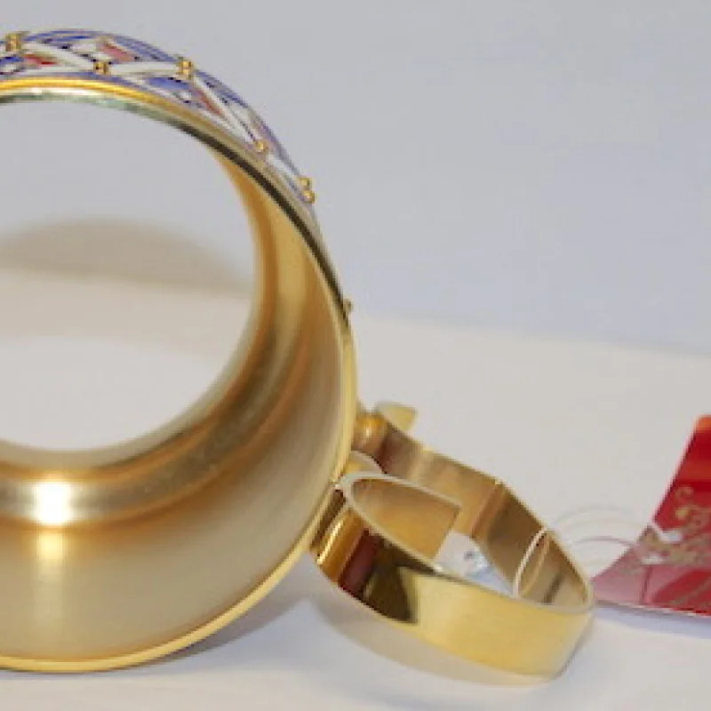 Russian silver 925 & 24k Gold Plated, Tea Cup Holder Enamel Filligree