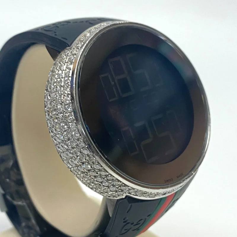 Men's GUCCI 114-2 Digital Watch Custom White Diamonds (3ct) Bezel