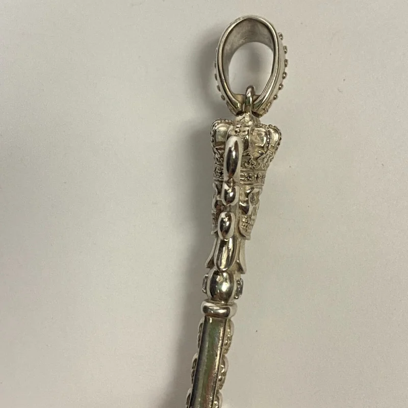 Justin Davis Sterling Silver Key Pendant with Crown and Skull Design, 3 inches