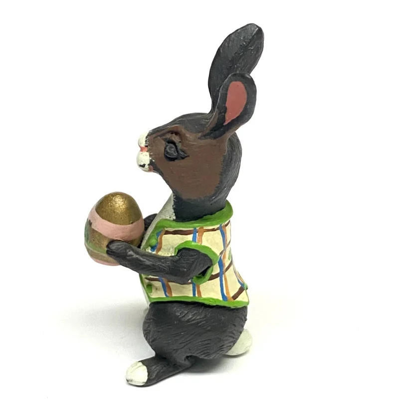 Authentic Vintage Heirloom Edition Rabbit Bunny Holding Egg Cast Iron Figurine !