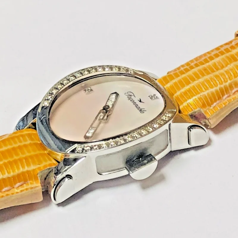 Faconnable Automatic Pink Mother Of Pearl Dial Diamond Bezel Leather Watch !!!