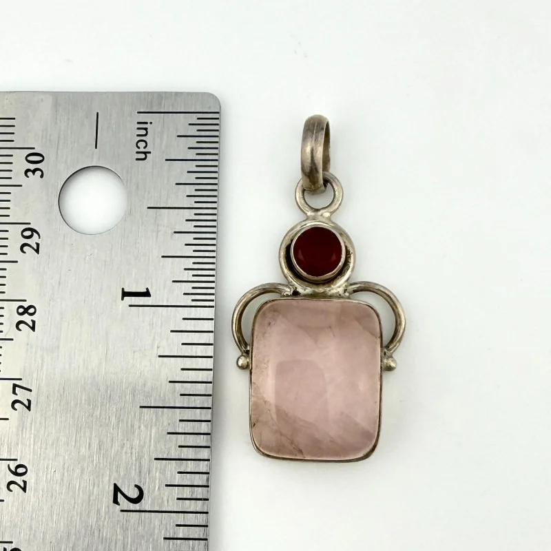 Vintage Handmade 925 Silver Pendant with Pink Spinel & Red Garnet