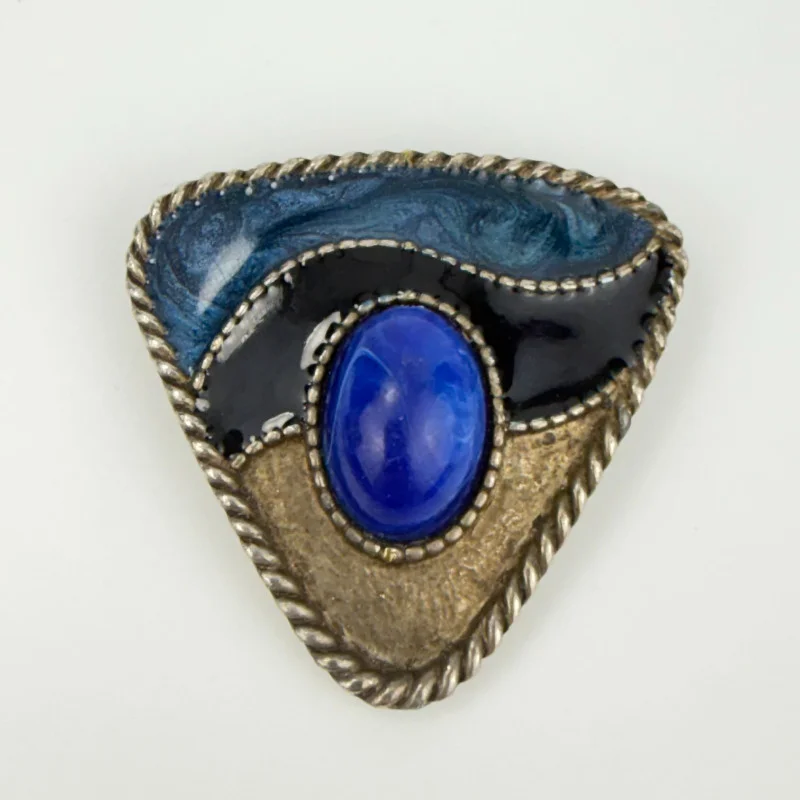 Vintage Triangle Metal Bolo Tie Blue Sodalite Blue Enamel, Western Design