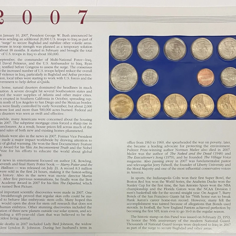 2007 P Uncirculated Mint Set Postal Commemorative Society Coin & Stamps
