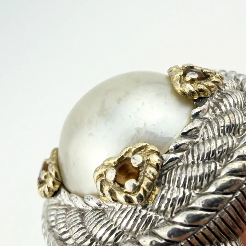 Judith Ripka Sterling Silver White Pearl & Orange Tourmaline Ring - Size 7.5