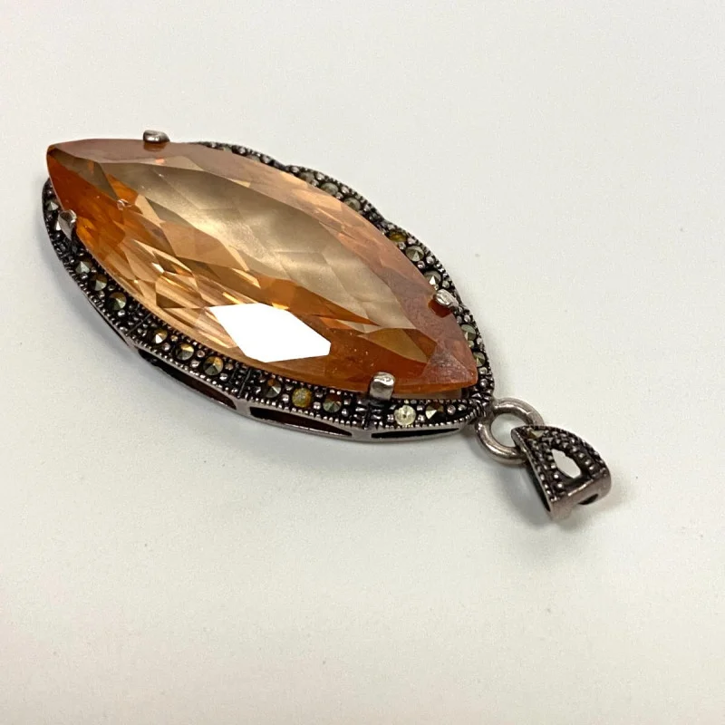 Sterling Silver Glass and Marcasite Stones Pendant
