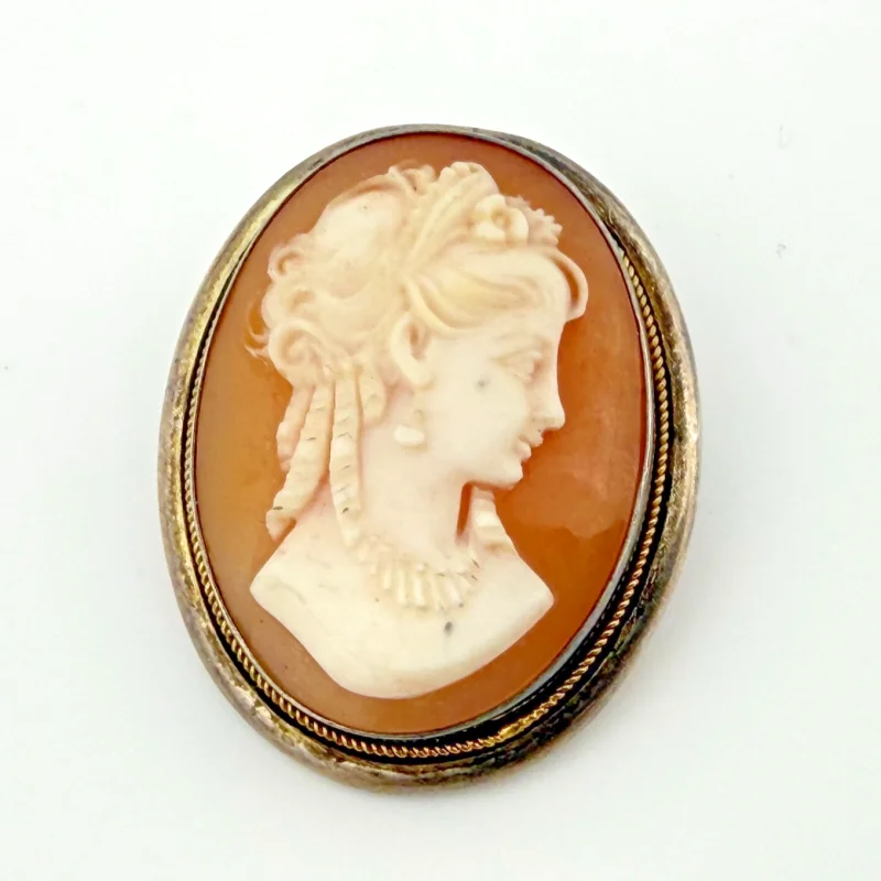 Vintage Handmade Silver Convertible Brooch Pendant Shell Cameo Lady Portrait