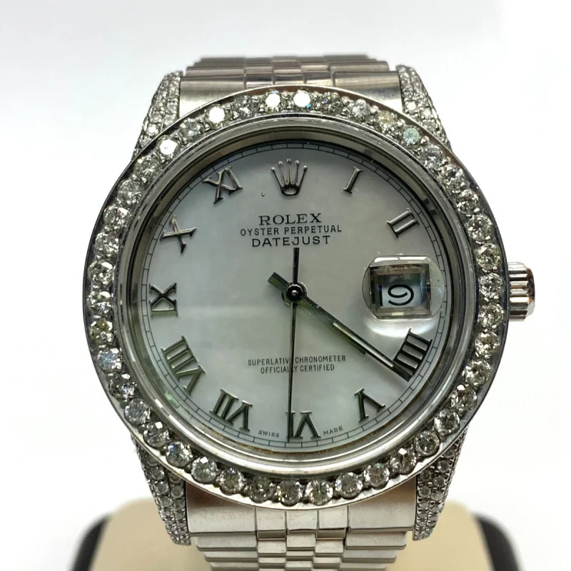 Rolex Datejust 36mm Stainless Steel Watch Diamond Bezel-White Roman Dial